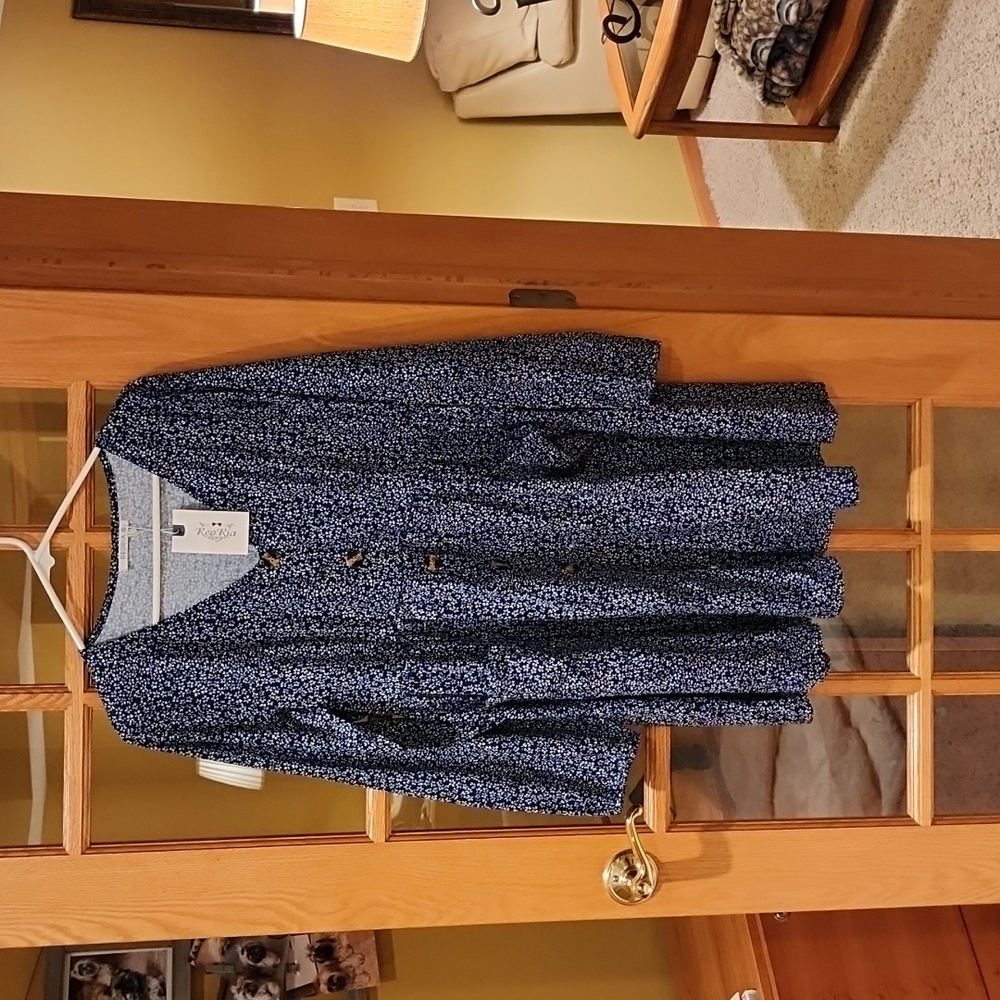 Blue and white ditsy patterned dress